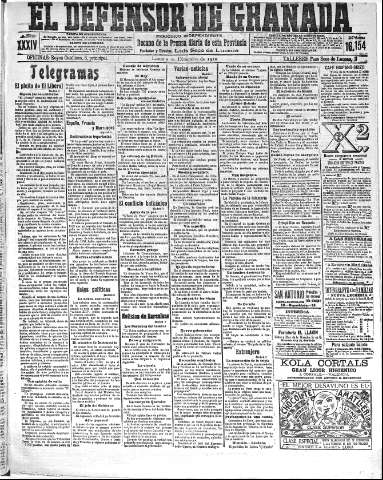 'El Defensor de Granada  : diario político independiente' - Año XXXIV Número 16154  - 1912 Diciembre 09