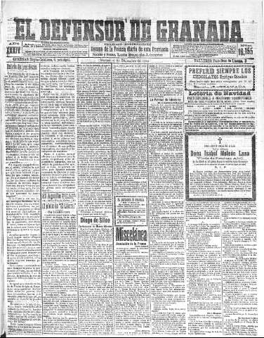 'El Defensor de Granada  : diario político independiente' - Año XXXIV Número 16155  - 1912 Diciembre 10