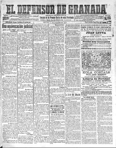 'El Defensor de Granada  : diario político independiente' - Año XXXIV Número 16156  - 1912 Diciembre 11