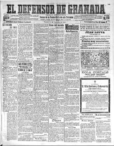 'El Defensor de Granada  : diario político independiente' - Año XXXIV Número 16158  - 1912 Diciembre 13