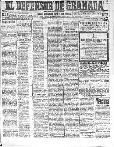 'El Defensor de Granada  : diario político independiente' - Año XXXIV Número 16159  - 1912 Diciembre 14