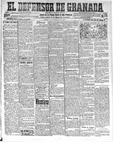 'El Defensor de Granada  : diario político independiente' - Año XXXIV Número 16170  - 1912 Diciembre 26