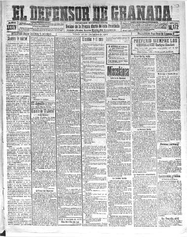 'El Defensor de Granada  : diario político independiente' - Año XXXIV Número 16172  - 1912 Diciembre 28