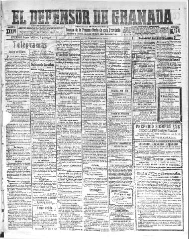 'El Defensor de Granada  : diario político independiente' - Año XXXIV Número 16174  - 1912 Diciembre 30