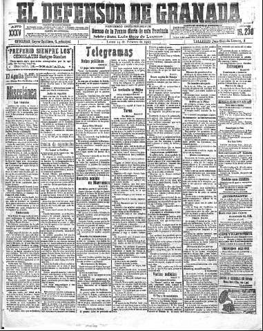 'El Defensor de Granada  : diario político independiente' - Año XXXV Número 16230  - 1913 Febrero 24