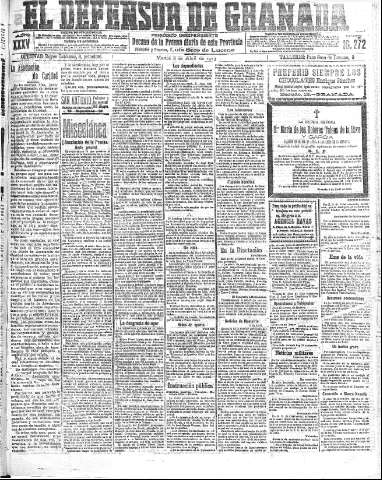 'El Defensor de Granada  : diario político independiente' - Año XXXV Número 16272  - 1913 Abril 08