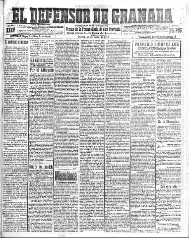 'El Defensor de Granada  : diario político independiente' - Año XXXV Número 16286  - 1913 Abril 22