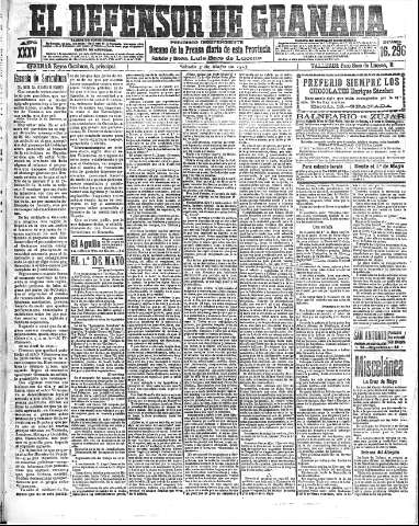 'El Defensor de Granada  : diario político independiente' - Año XXXV Número 16296  - 1913 Mayo 03