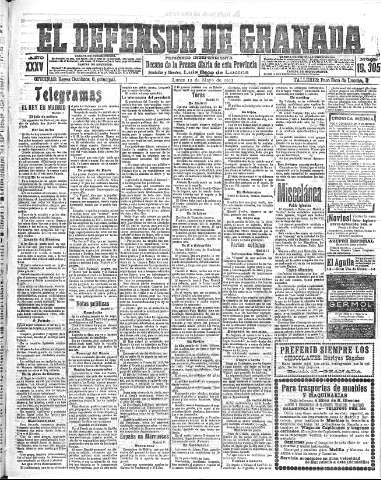 'El Defensor de Granada  : diario político independiente' - Año XXXV Número 16305  - 1913 Mayo 12