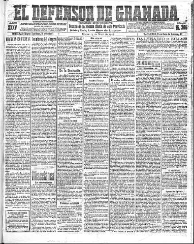 'El Defensor de Granada  : diario político independiente' - Año XXXV Número 16306  - 1913 Mayo 13