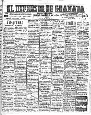 'El Defensor de Granada  : diario político independiente' - Año XXXV Número 16312  - 1913 Mayo 19
