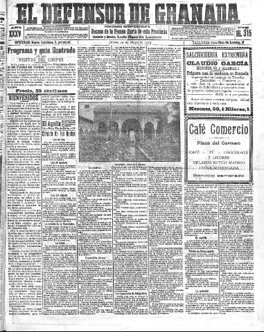 'El Defensor de Granada  : diario político independiente' - Año XXXV Número 16315  - 1913 Mayo 22