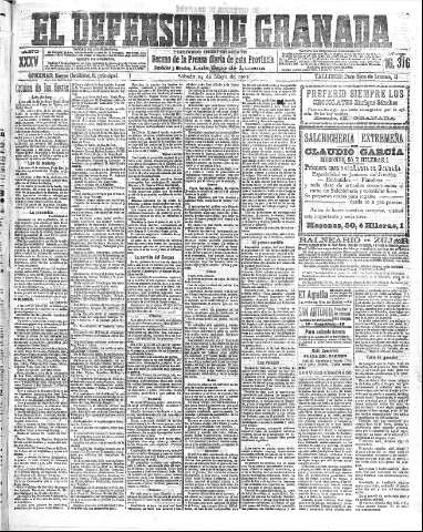 'El Defensor de Granada  : diario político independiente' - Año XXXV Número 16316  - 1913 Mayo 24