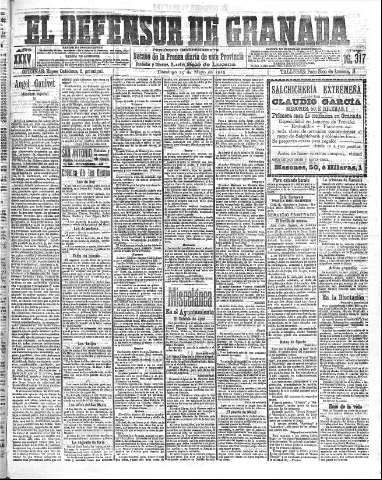 'El Defensor de Granada  : diario político independiente' - Año XXXV Número 16317  - 1913 Mayo 25