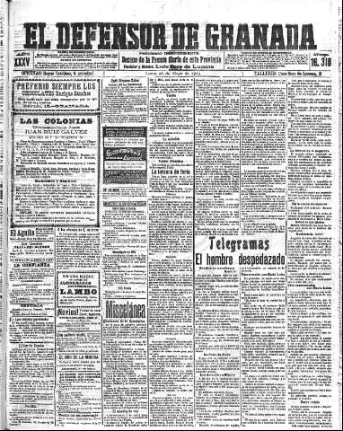 'El Defensor de Granada  : diario político independiente' - Año XXXV Número 16318  - 1913 Mayo 26