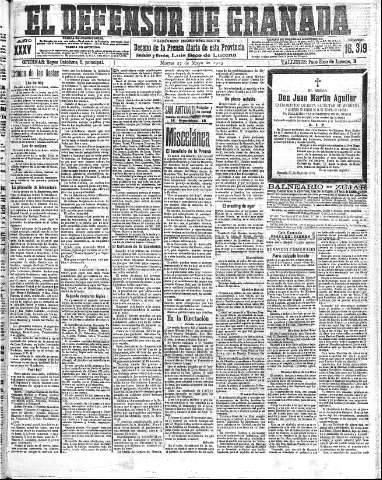 'El Defensor de Granada  : diario político independiente' - Año XXXV Número 16319  - 1913 Mayo 27