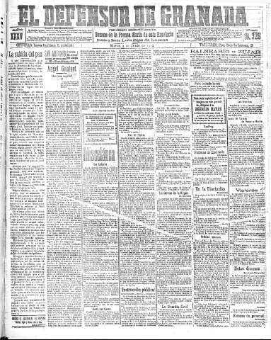 'El Defensor de Granada  : diario político independiente' - Año XXXV Número 16326  - 1913 Junio 03