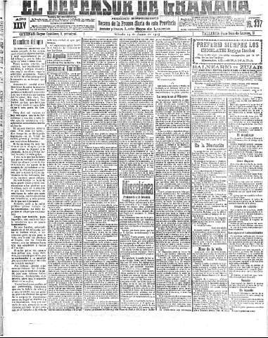 'El Defensor de Granada  : diario político independiente' - Año XXXV Número 16337  - 1913 Junio 14