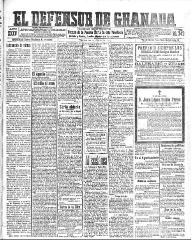'El Defensor de Granada  : diario político independiente' - Año XXXV Número 16343  - 1913 Junio 20