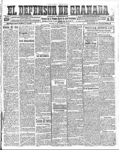 'El Defensor de Granada  : diario político independiente' - Año XXXV Número 16351  - 1913 Junio 28