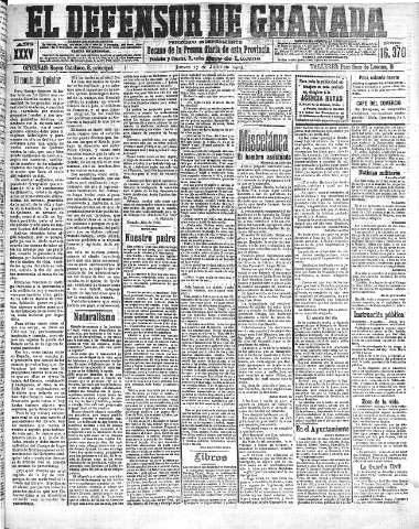'El Defensor de Granada  : diario político independiente' - Año XXXV Número 16370  - 1913 Julio 17