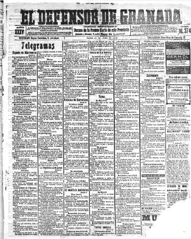 'El Defensor de Granada  : diario político independiente' - Año XXXV Número 16374  - 1913 Julio 21