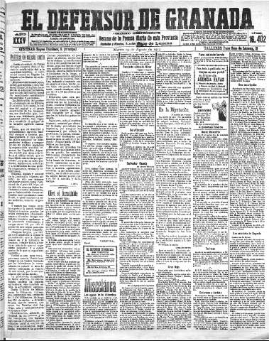 'El Defensor de Granada  : diario político independiente' - Año XXXV Número 16402  - 1913 Agosto 19