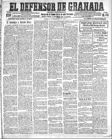 'El Defensor de Granada  : diario político independiente' - Año XXXV Número 16416  - 1913 Septiembre 02