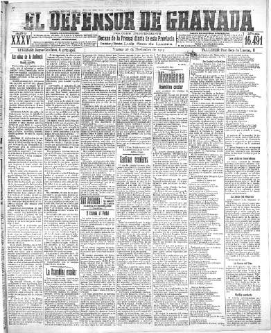 'El Defensor de Granada  : diario político independiente' - Año XXXV Número 16491  - 1913 Noviembre 28
