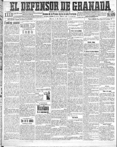 'El Defensor de Granada  : diario político independiente' - Año XXXV Número 16509  - 1913 Diciembre 16