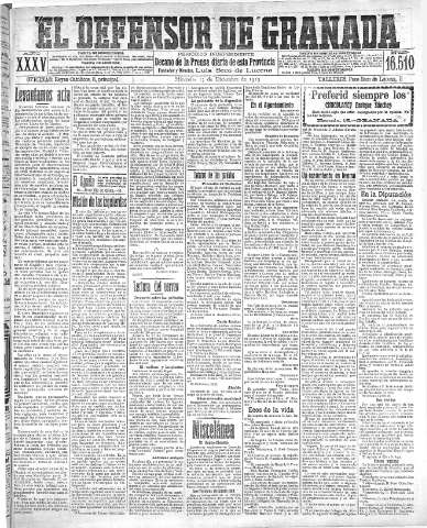 'El Defensor de Granada  : diario político independiente' - Año XXXV Número 16510  - 1913 Diciembre 17