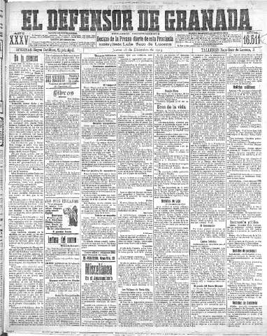'El Defensor de Granada  : diario político independiente' - Año XXXV Número 16511  - 1913 Diciembre 18