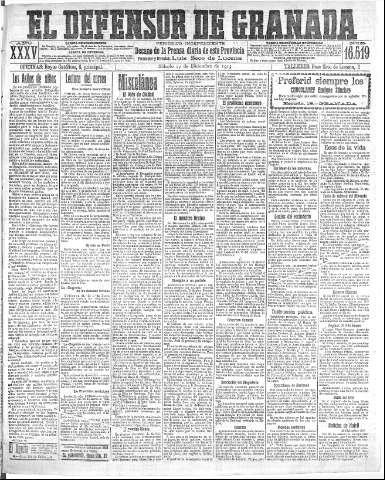 'El Defensor de Granada  : diario político independiente' - Año XXXV Número 16519  - 1913 Diciembre 27