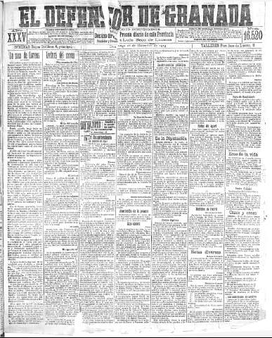 'El Defensor de Granada  : diario político independiente' - Año XXXV Número 16520  - 1913 Diciembre 28