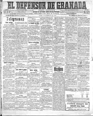 'El Defensor de Granada  : diario político independiente' - Año XXXV Número 16521  - 1913 Diciembre 29