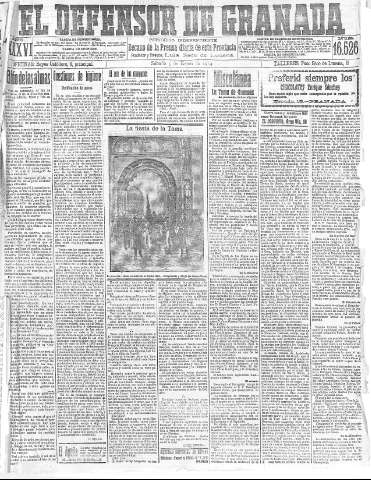 'El Defensor de Granada  : diario político independiente' - Año XXXVI Número 16526  - 1914 Enero 03