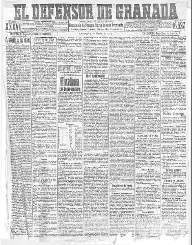 'El Defensor de Granada  : diario político independiente' - Año XXXVI Número 16527  - 1914 Enero 04