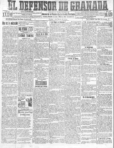 'El Defensor de Granada  : diario político independiente' - Año XXXVI Número 16529  - 1914 Enero 06
