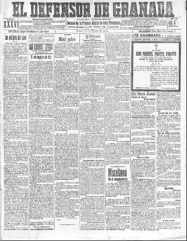 'El Defensor de Granada  : diario político independiente' - Año XXXVI Número 16533  - 1914 Enero 10