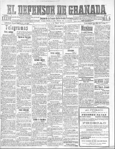 'El Defensor de Granada  : diario político independiente' - Año XXXVI Número 16535  - 1914 Enero 12