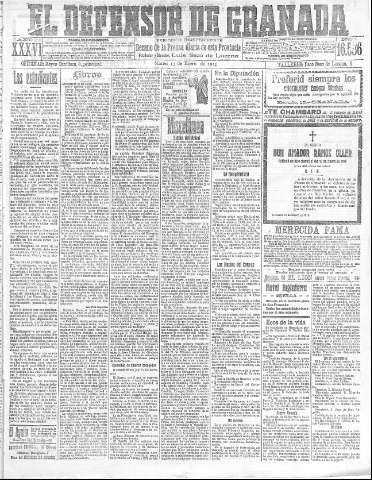 'El Defensor de Granada  : diario político independiente' - Año XXXVI Número 16536  - 1914 Enero 13