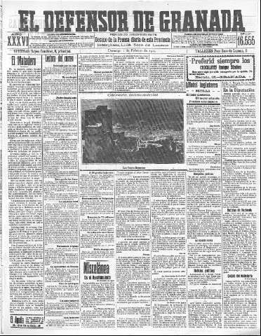 'El Defensor de Granada  : diario político independiente' - Año XXXVI Número 16555  - 1914 Febrero 01