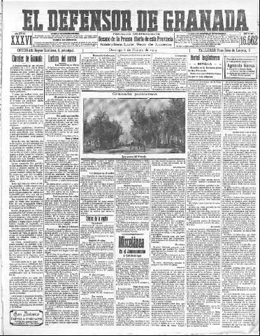 'El Defensor de Granada  : diario político independiente' - Año XXXVI Número 16562  - 1914 Febrero 08