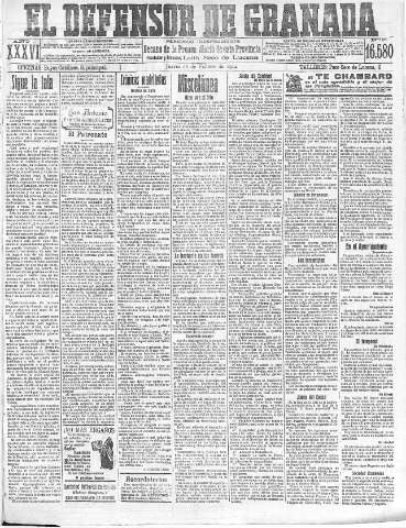 'El Defensor de Granada  : diario político independiente' - Año XXXVI Número 16580  - 1914 Febrero 26