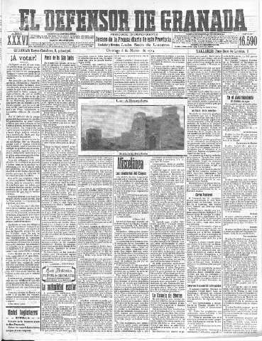 'El Defensor de Granada  : diario político independiente' - Año XXXVI Número 16590  - 1914 Marzo 08