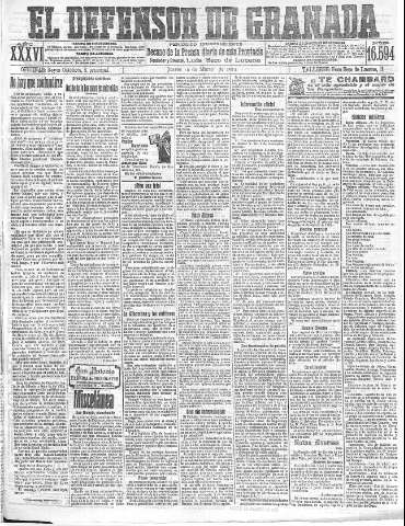 'El Defensor de Granada  : diario político independiente' - Año XXXVI Número 16594  - 1914 Marzo 12