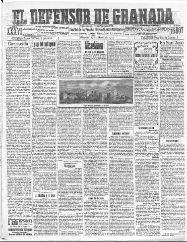 'El Defensor de Granada  : diario político independiente' - Año XXXVI Número 16607  - 1914 Marzo 25