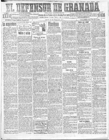 'El Defensor de Granada  : diario político independiente' - Año XXXVI Número 16608  - 1914 Marzo 26