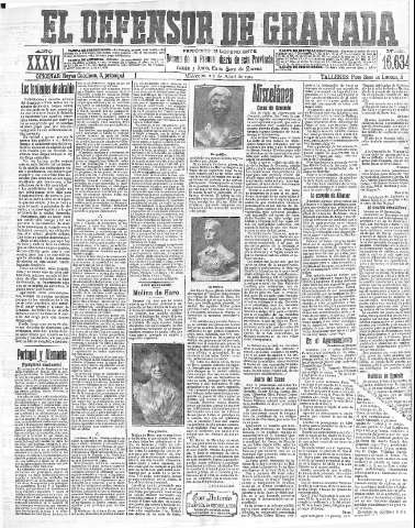 'El Defensor de Granada  : diario político independiente' - Año XXXVI Número 16634  - 1914 Abril 22