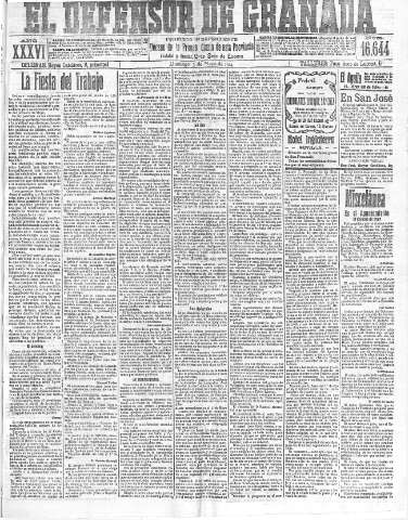'El Defensor de Granada  : diario político independiente' - Año XXXVI Número 16644  - 1914 Mayo 03